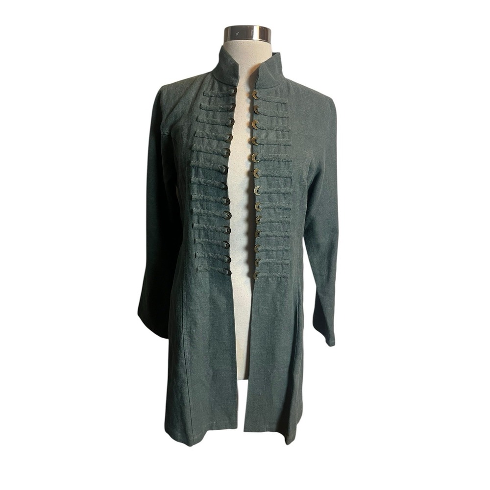 Soft Surroundings Eliana Ramie Jacket Small Green Military Open Front Button